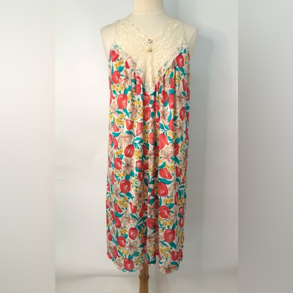 Vintage L Vassarette Lace Floral Night Gown ditzy floral 0939 - Picture 1 of 10